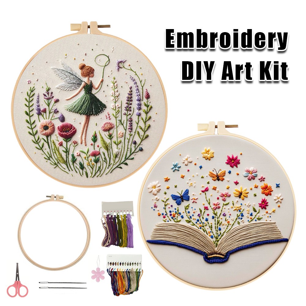 2 Sets Embroidery Starter Kit for Beginners Cross Stitch Stamped DIY Decor APD