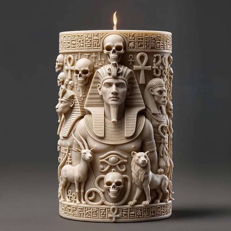 Egypt Pharaoh Candle Silicone Mold Wax Skull Relief Cylindrical Candle DIY Molds