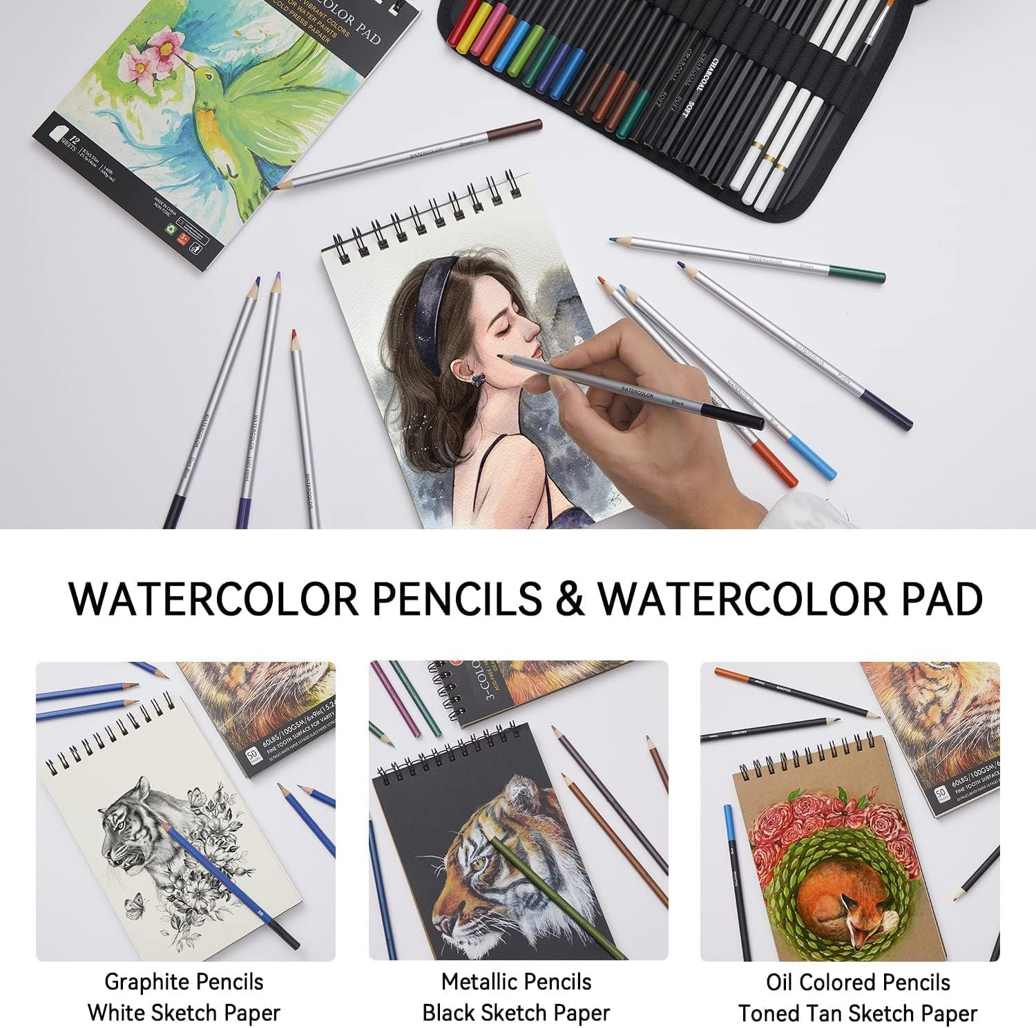 PANDAFLY 80 Drawing Set Sketching Kit, Art Supplies with 3-Color Sketchbook | Wa