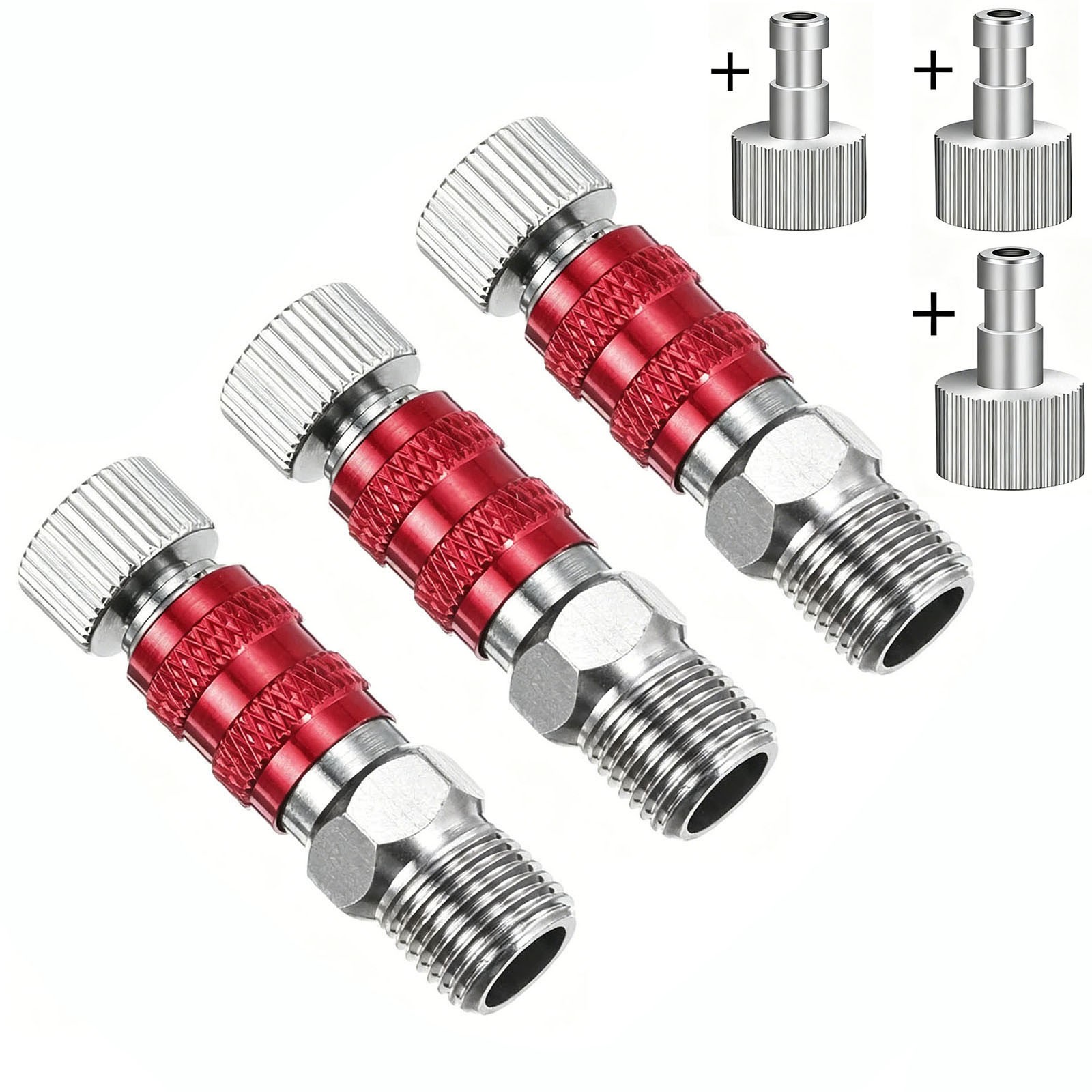 3Pcs 1/8 Air Brush Connector Adapter Quick Connect Fitting for Air Hose – Red