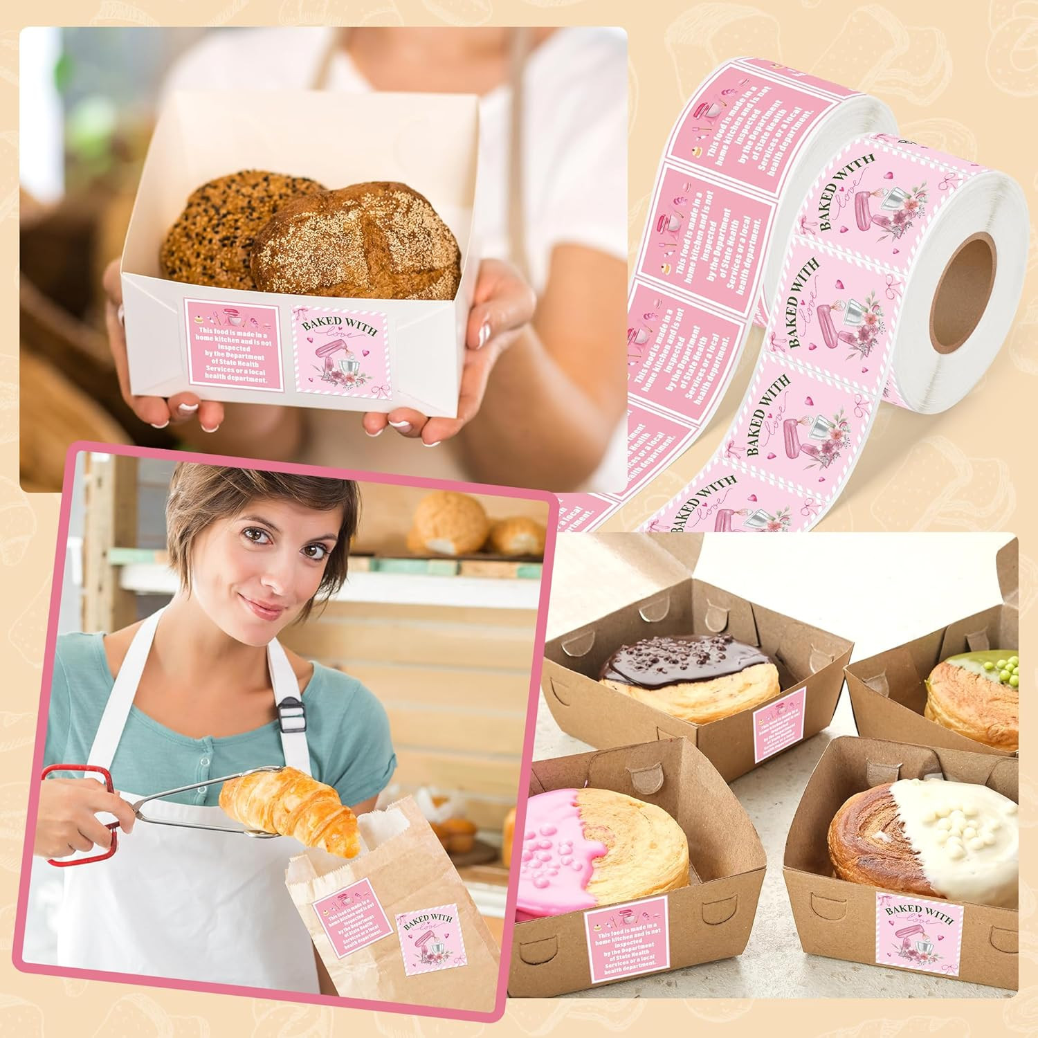 Cottage Food Law Labels – 1000 Count Pink Stickers for Homemade Bakery Goods