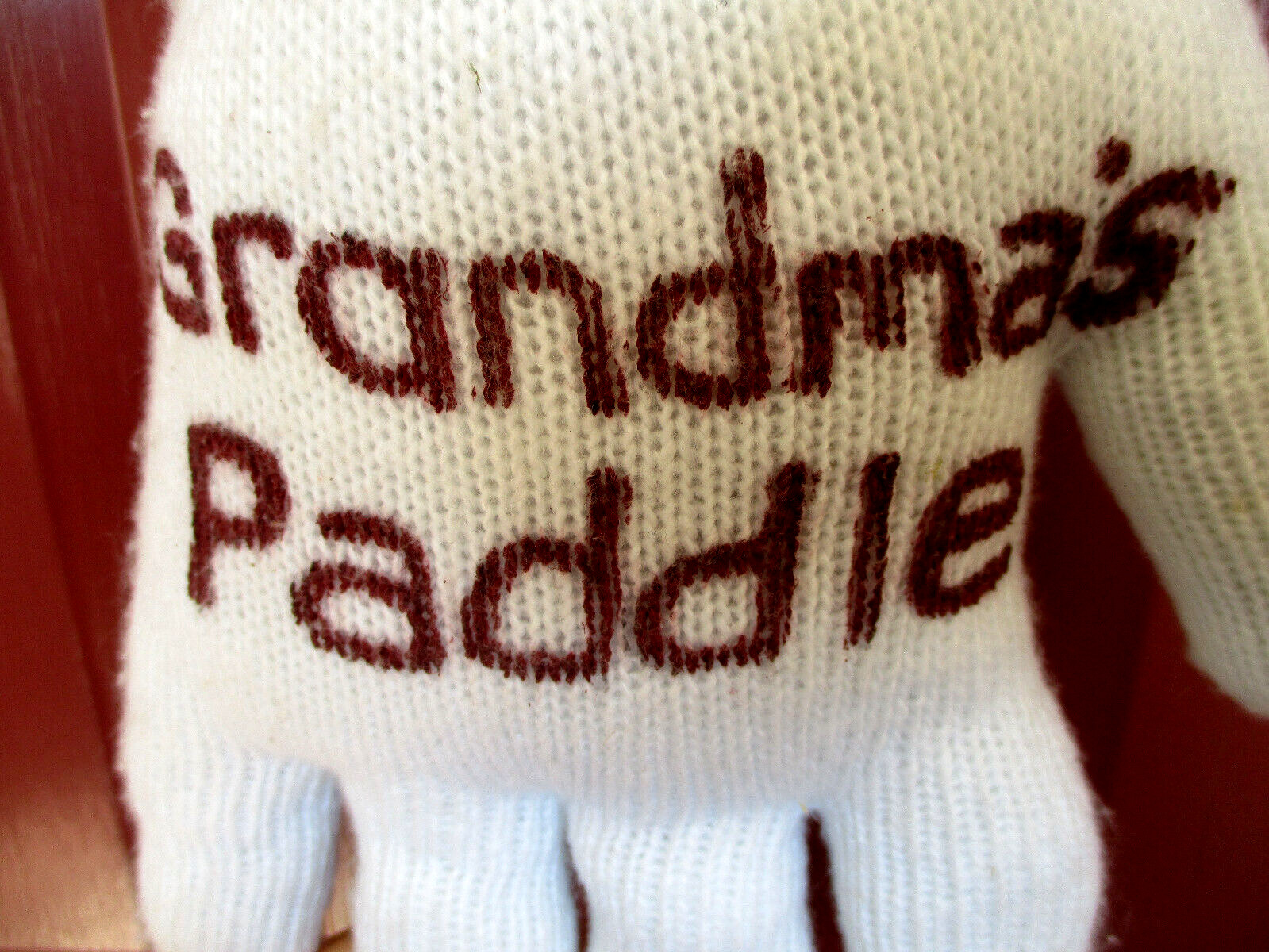 GRANDMA’S PADDLE Soft Stuffed Mitten Hand on Hanging Ruler Wall Decor 22″