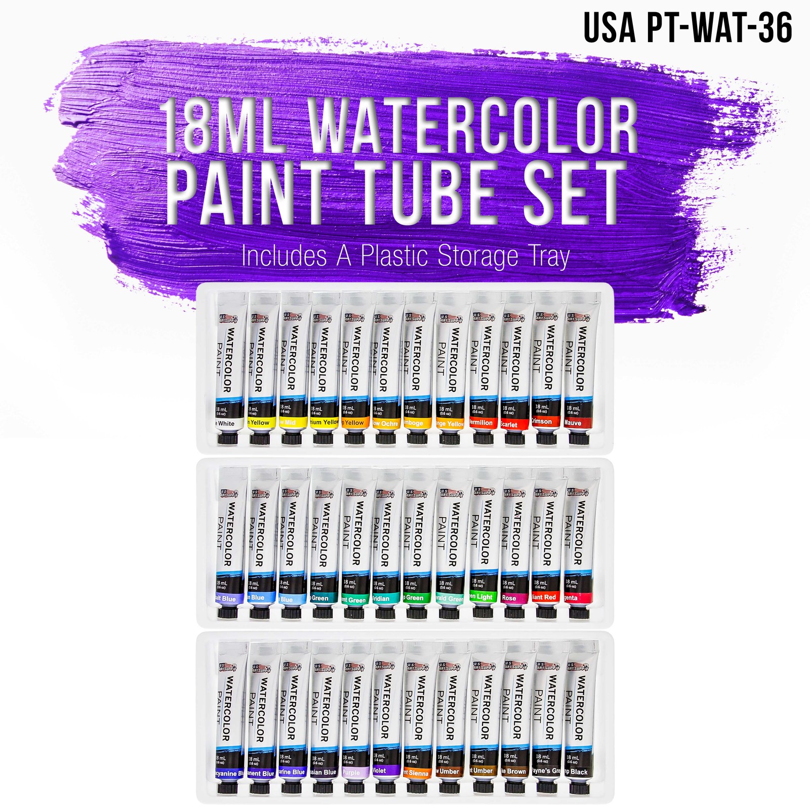 Professional 36 Color Art Watercolor Paint Set, 18ml Tubes Craft Artist Painting