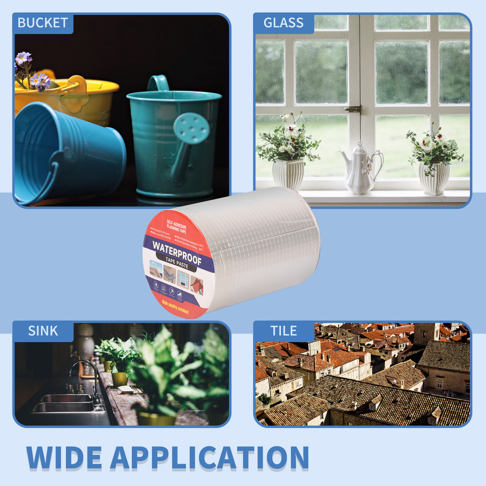 Waterproof Tape Aluminum Butyl Tape w/Adhesive for Leak Repair Roof Patching
