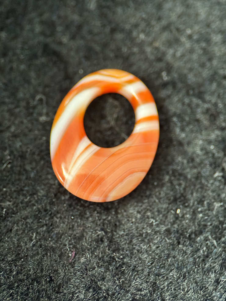 Natural Red Agate Pendant Charm Polished Oval Donut Stone Stripe Gem