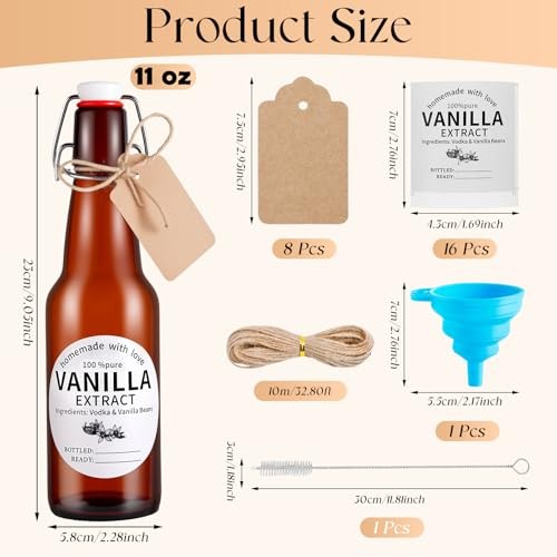 8 Pack 11 Oz Swing Top Glass Bottles Set – Glass Bottles for Vanilla Extract