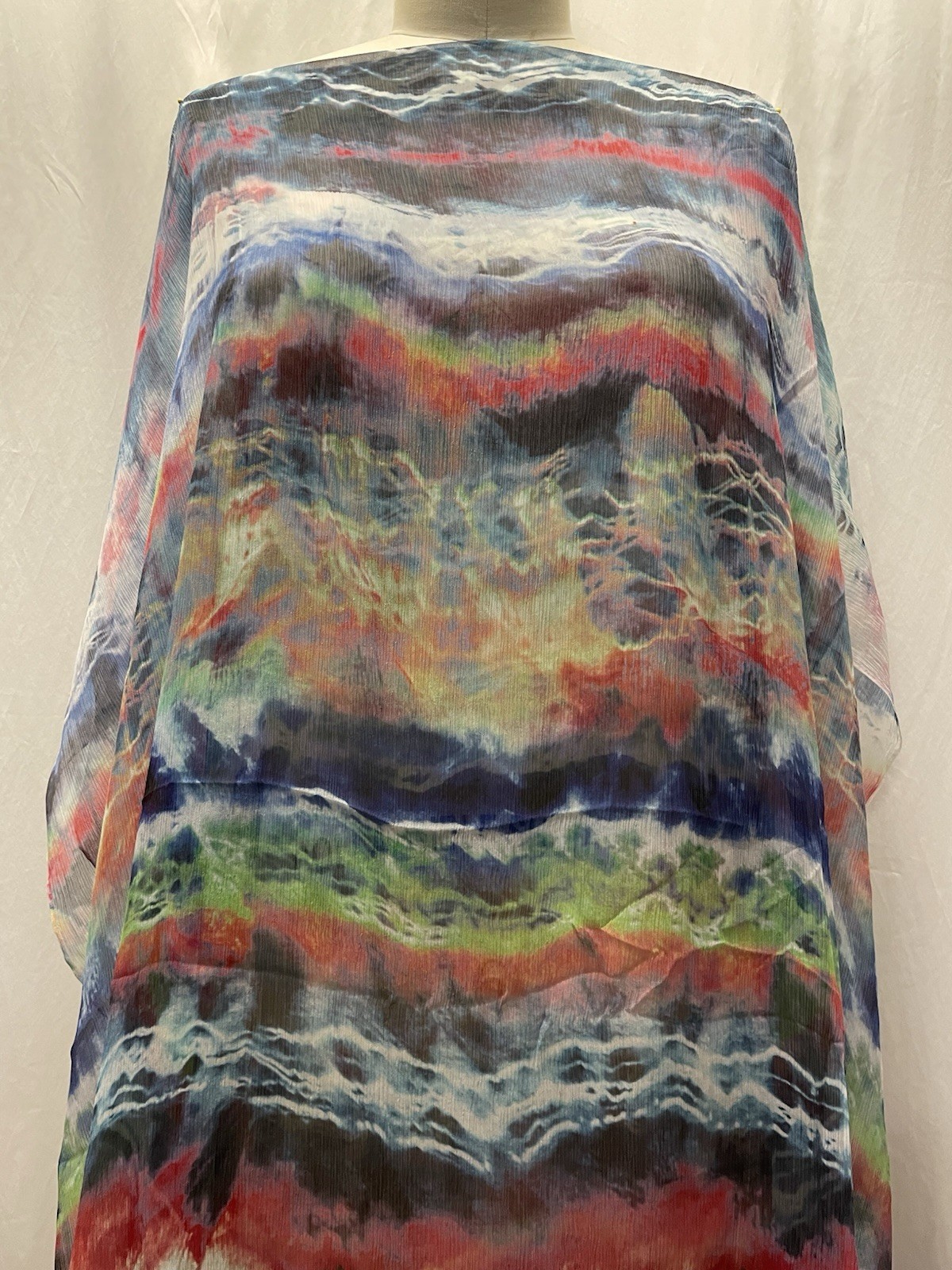 100% Silk Crepe Chiffon Abstract Watercolor Cloud Wave Fabric By The Yard 52″ W