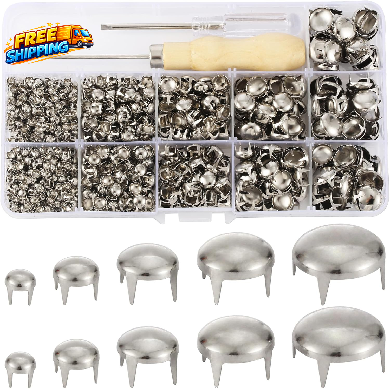1220 Pcs Assorted Sizes Studs for Clothing Leather Rivets round Dome Studs and S