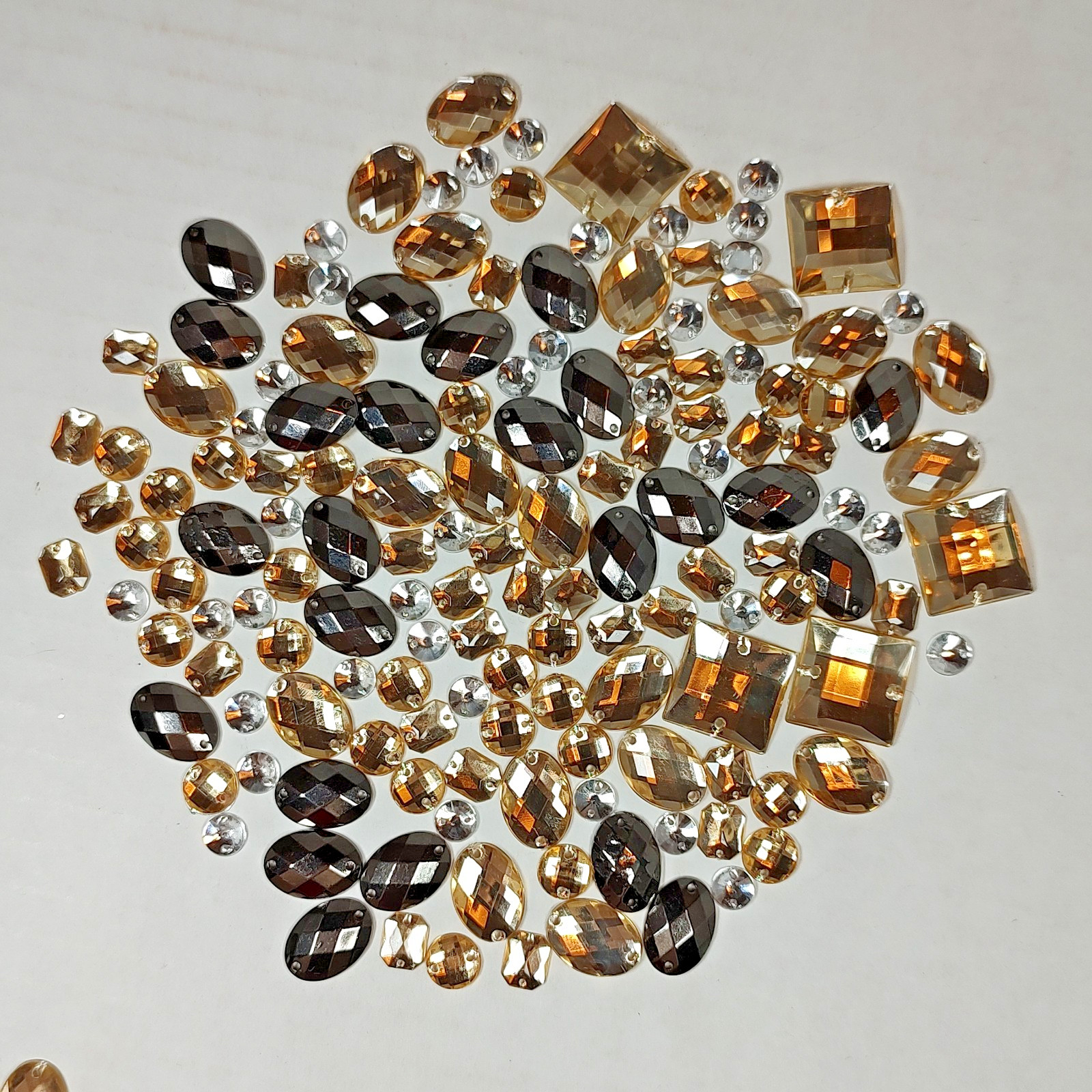 Pack of 150 Mixed Earth-Tone Colors Faceted Oval Round Square Rhinestones