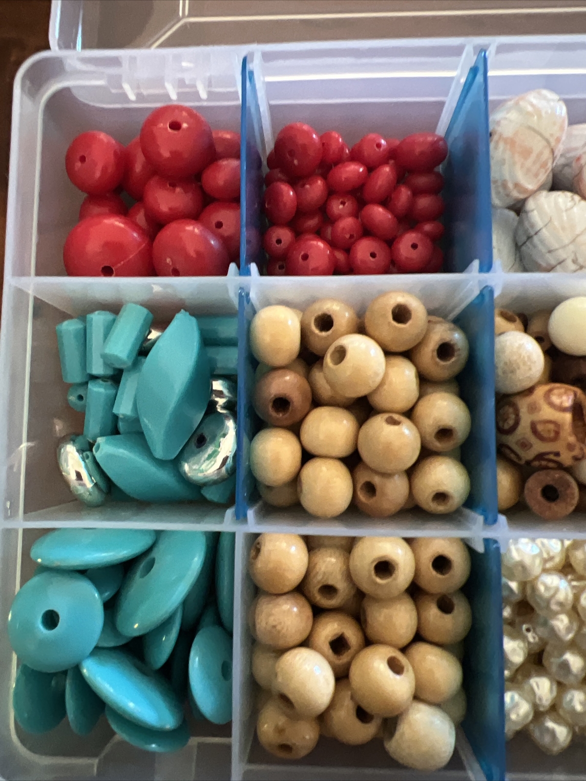 Bulk Lot Beads In Container plastic Acrylic And Wood Mix Chunky Natural Blue Red