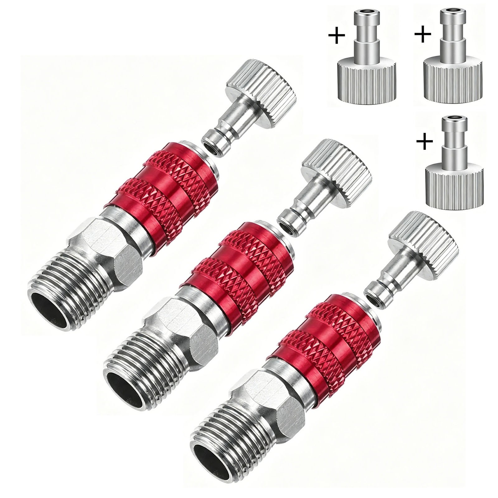 3Pcs 1/8 Airbrush Quick Connect Adapter, Red Air Compressor Fittings Airbrush