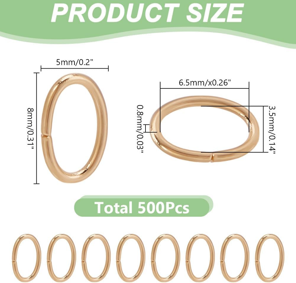 500Pcs 8X5Mm Real 18K Gold Plated Open Oval Jump Rings, Stainless Steel Connecto