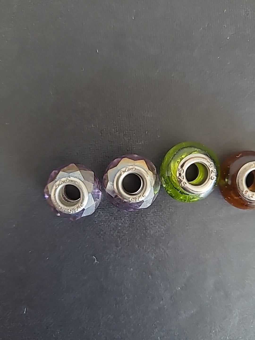 5 Silver 925 Green/Multi Color Charm Beads