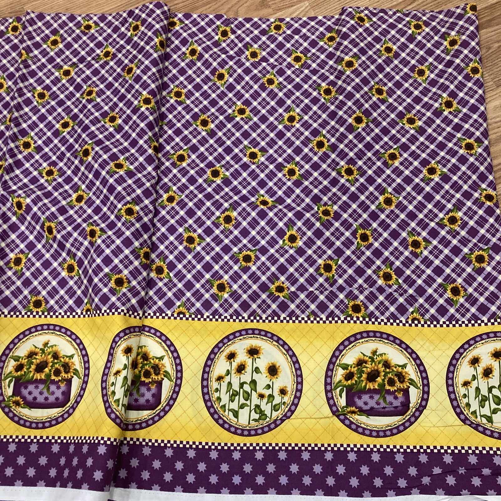 Angela Anderson VIP Cranston Sunflower Border Print Plaid Fabric BTY/60”W
