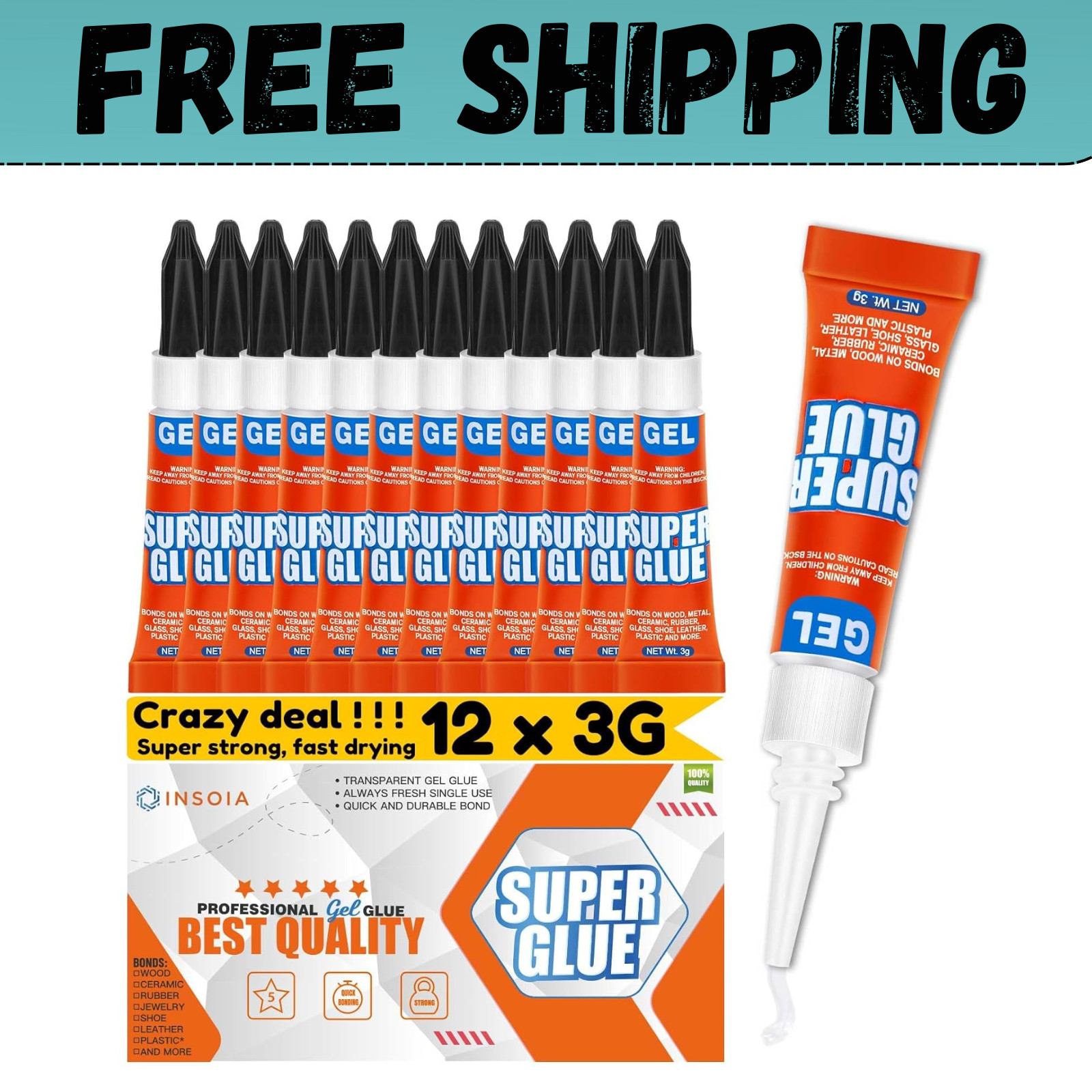 12-Pack Super Glue Gel Clear � 3g Strong Non-Drip Adhesive for Plastic Metal