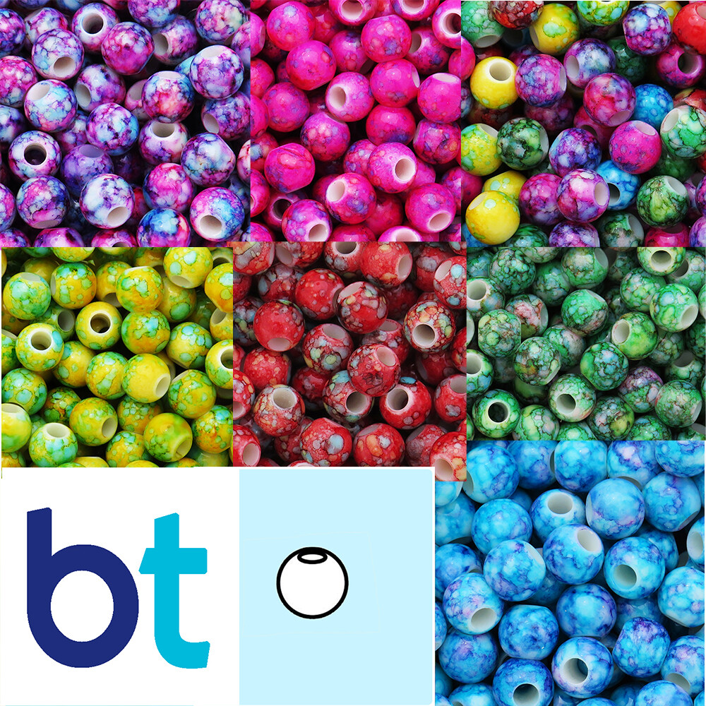 BeadTin Marbled 12mm Round Large Hole Pony Beads (75pcs) – Color Choice