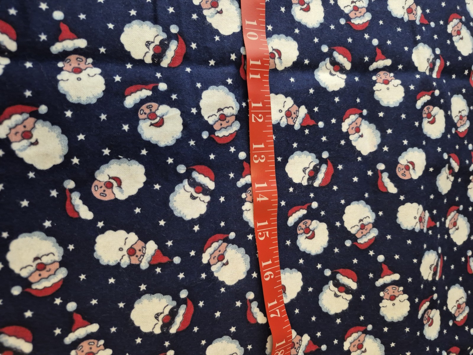 Santa Claus Flannel Fabric Remnant 27×42 Navy Blue Christmas Holiday