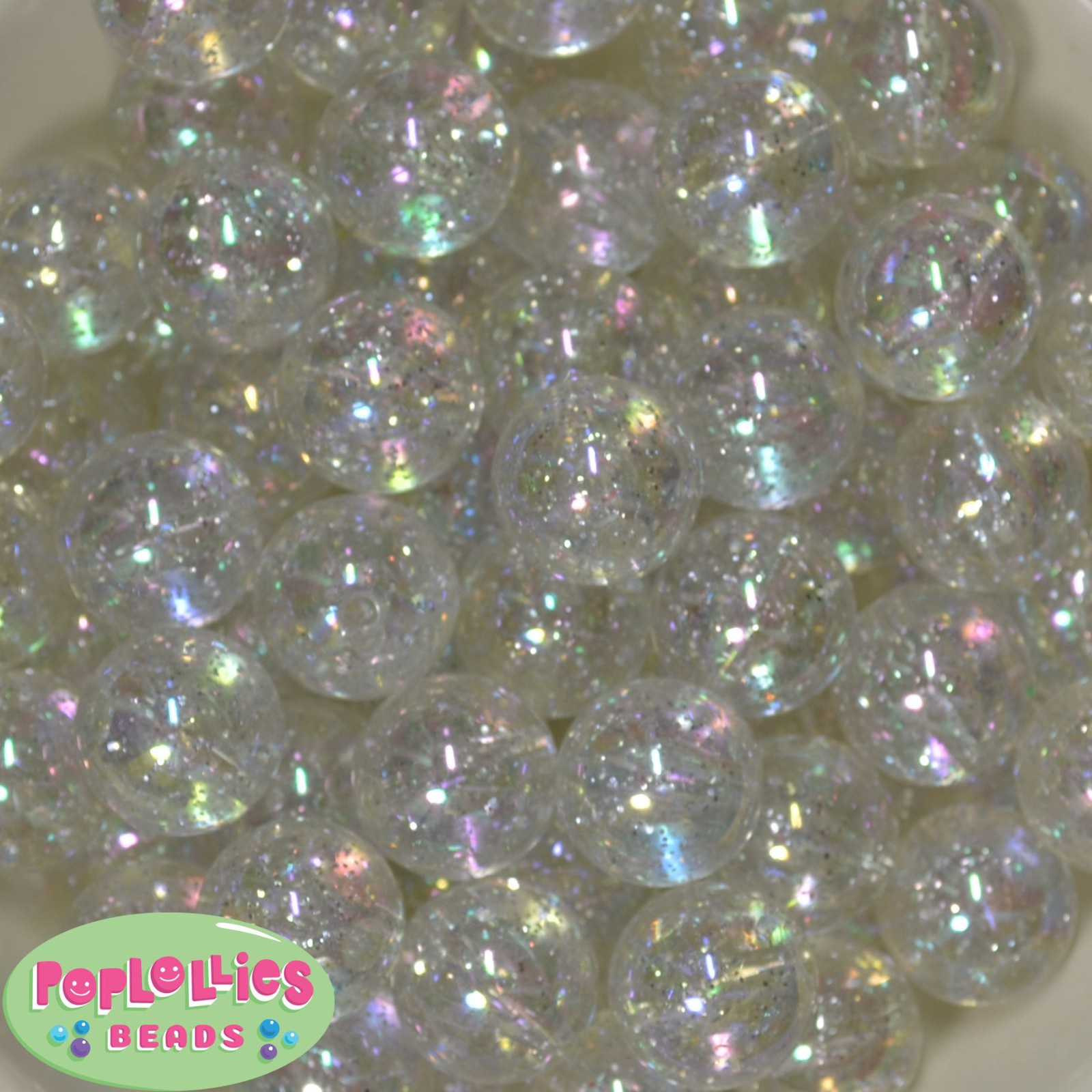 20mm Clear / White Glitter Style Acrylic Chunky Bubblegum Beads 20 pc