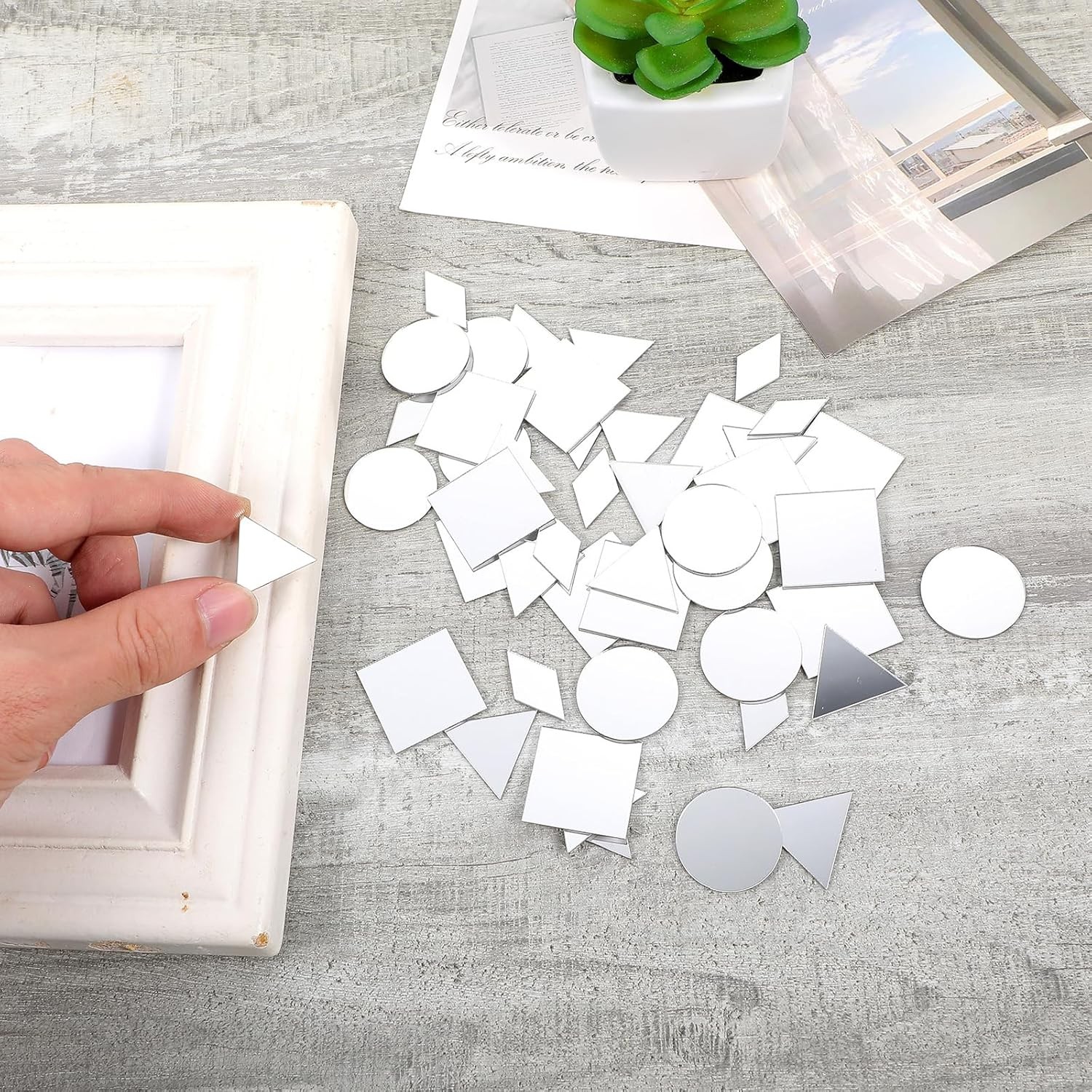 120Pcs Small Mirrors for Crafts, 4 Shapes Mini Mirror Pieces Small, Silver