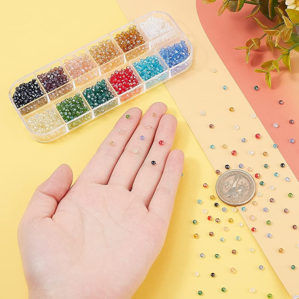 Briolette Glass Beads Faceted 3Mm, 1200Pcs 12 Colors Crystal Czech Glass Seed Be