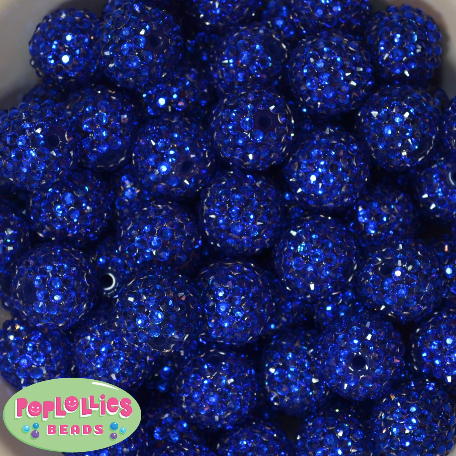 20mm Deep Royal Blue Rhinestone Resin Chunky Bubblegum Beads 20 pc Gumball