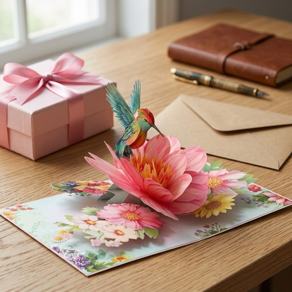 Hummingbird Floral 3D Pop Up Greeting Card For Birthdays Holidays Gift