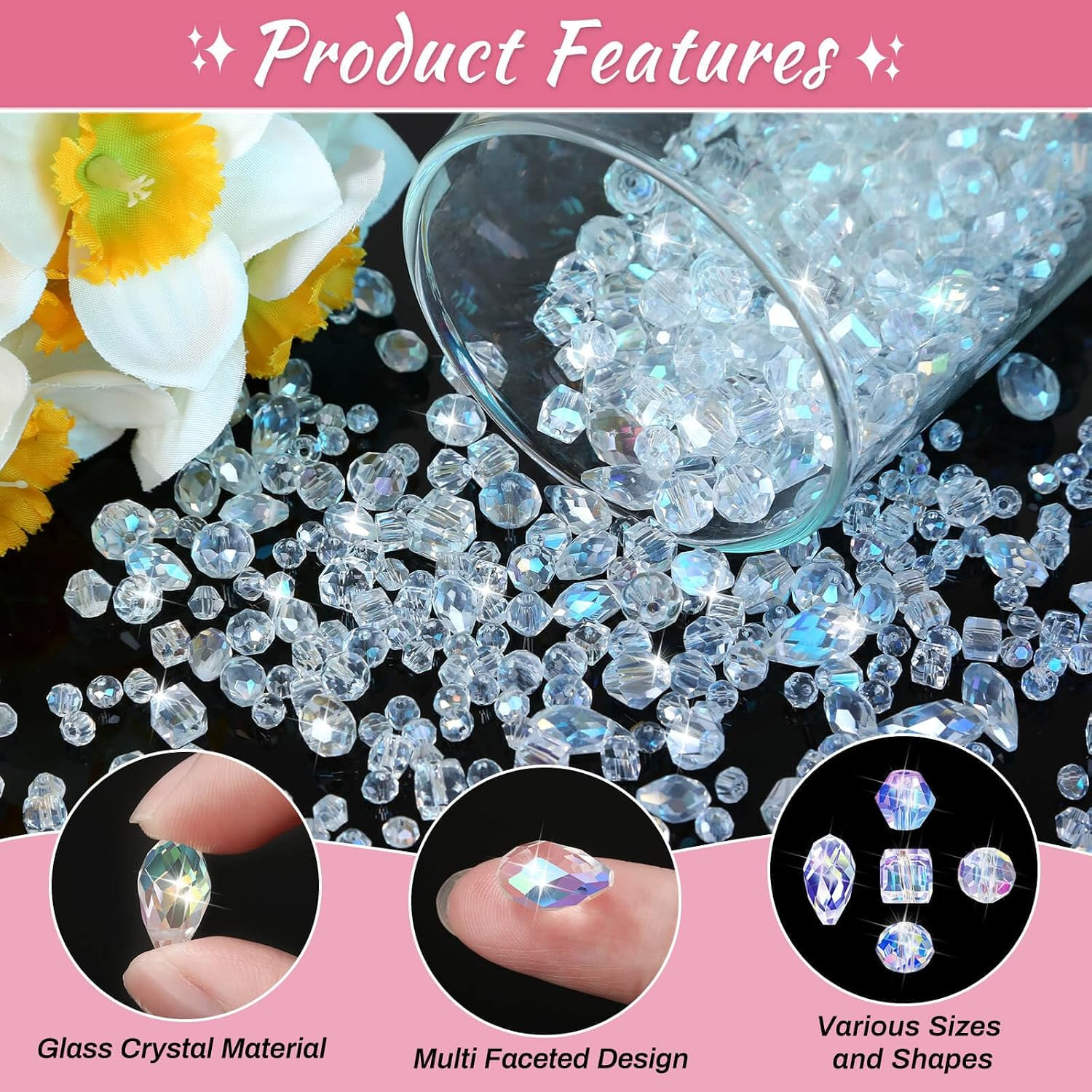 900 Pieces Glass Crystal Beads for Jewelry Making, Assorted Crystal Beads for Br