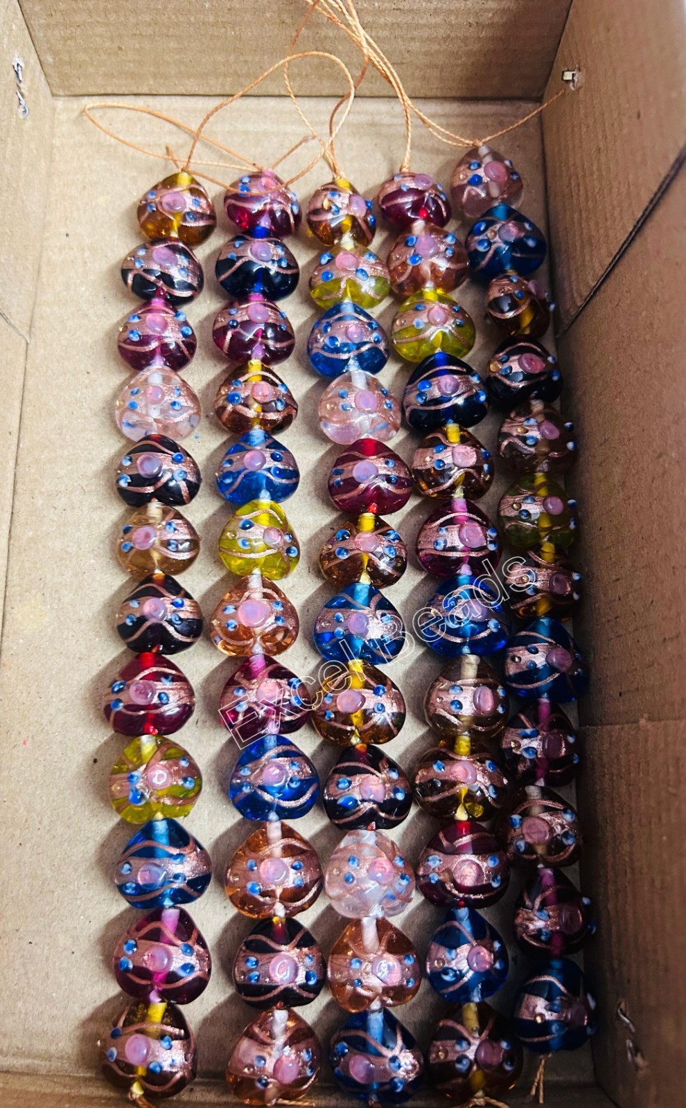 10 Strands Heart Shape Wedding Cake Beads 18mm, Lamp work Glass Beads.