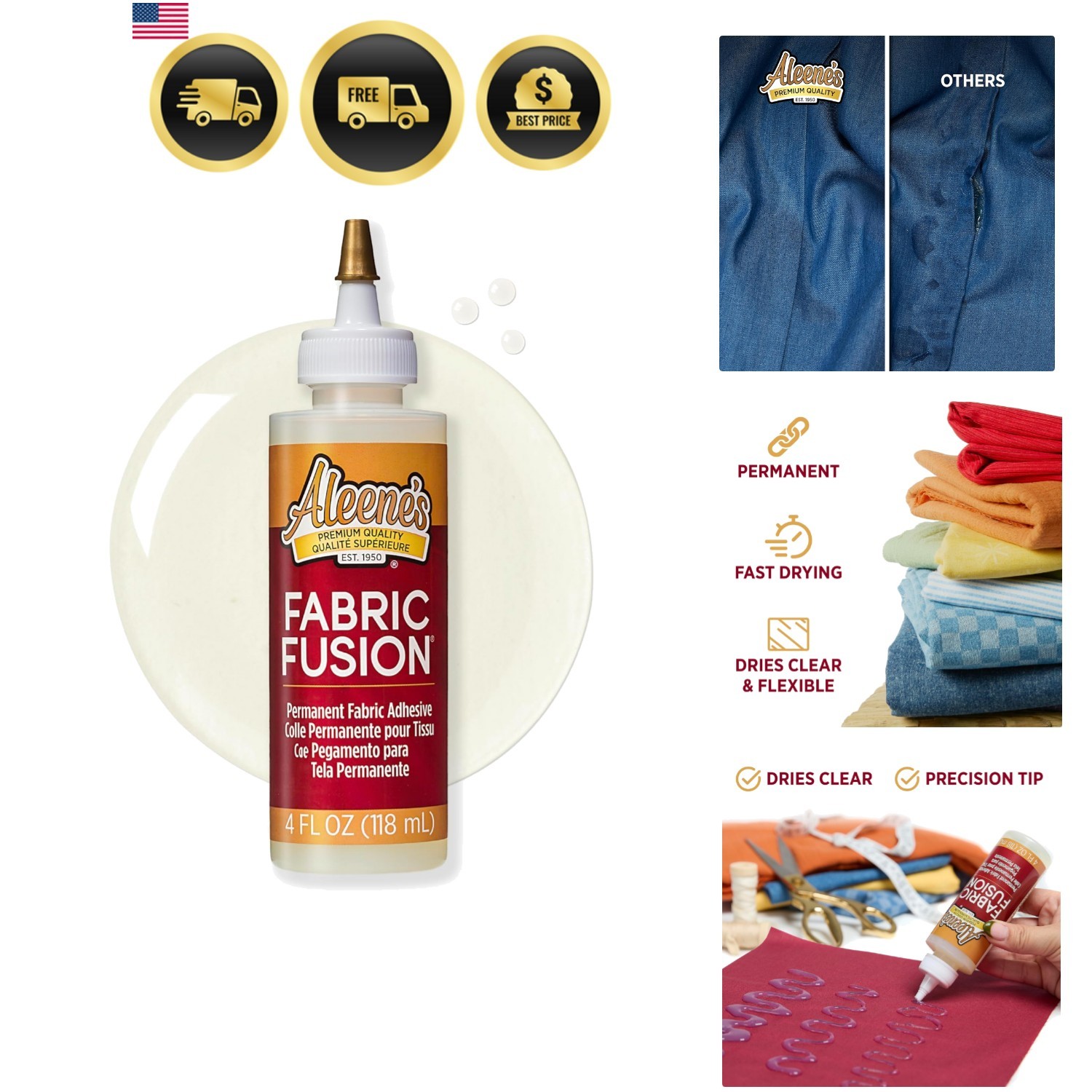 Fabric Fusion Glue 4 oz, Permanent and Washable Adhesive, No-Sew Fabric Glue …