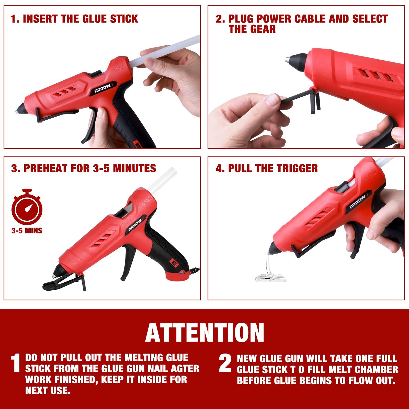 Arrow Heavy Duty Hot Glue Gun Kits w/12PC Glue Gun Sticks High/Low Temp Glue Gun