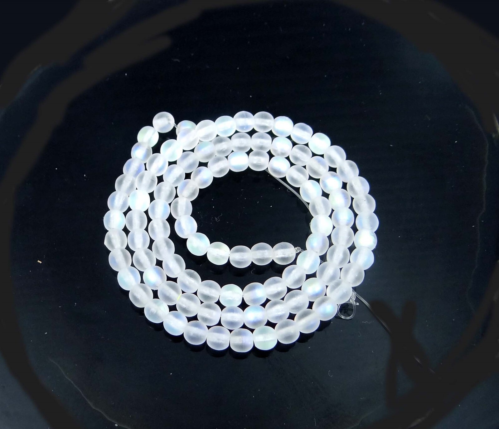 100 Czech Glass Round Beads – Matte AB moonstone: Crystal 4mm
