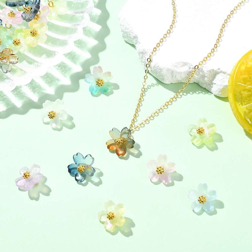 90pcs Gradient Glass Flower Charms Floral Charms for Jewelry Making DIY