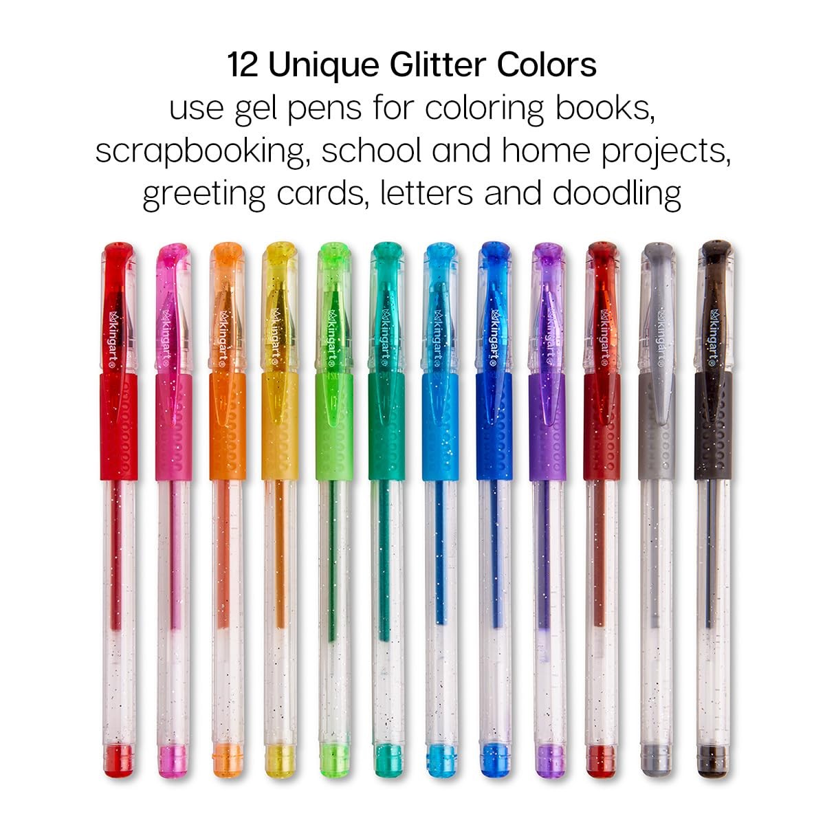 KINGART Glitter Rollerball Gel 12 Count (Pack of 1), Assorted Colors