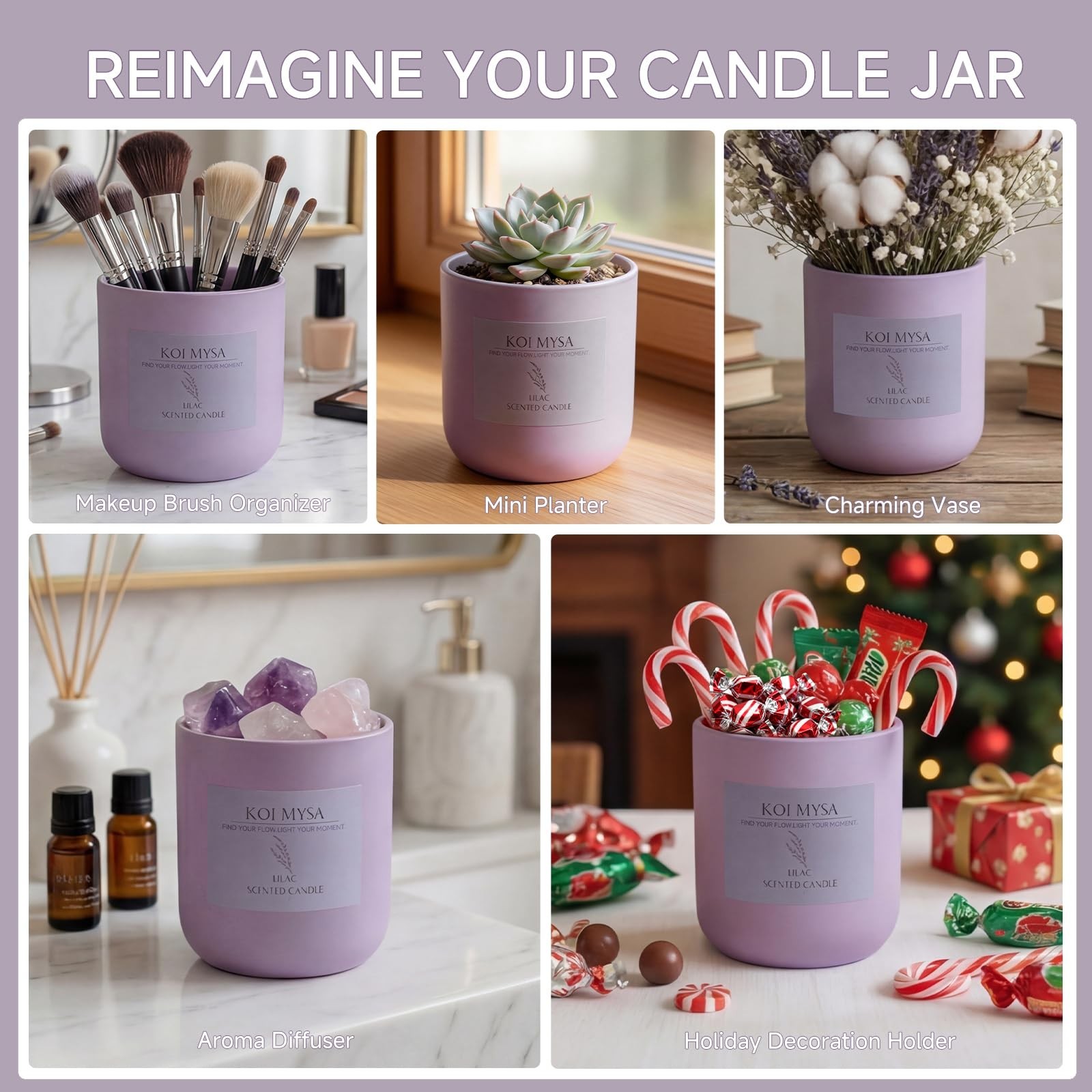 Lilac Blossoms Natural Soy Candle Non Toxic for Home Scented, Purple Aromathe…