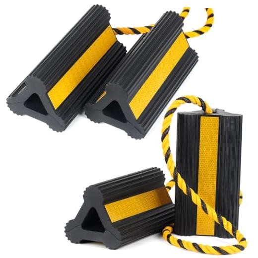 Heavy Duty Rubber Wheel Chocks, 2 Pair, Non-Slip Tire with Rope (2 pairs)