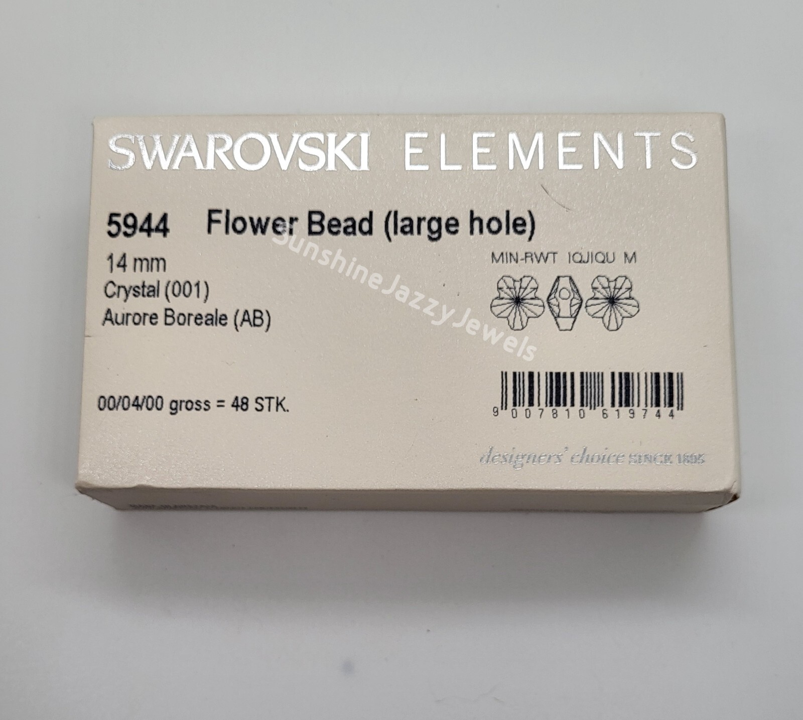 4pc Swarovski Crystal Clear AB 14mm Large Hole Flower 5944 Beads; Iridescent
