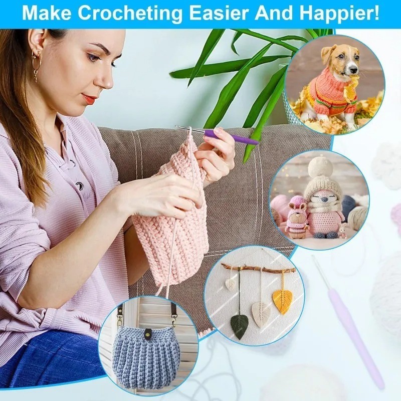 28 Pcs Crochet Hooks Set Steel Pastel 14 Pcs Ergonomic Easy Grip Bright