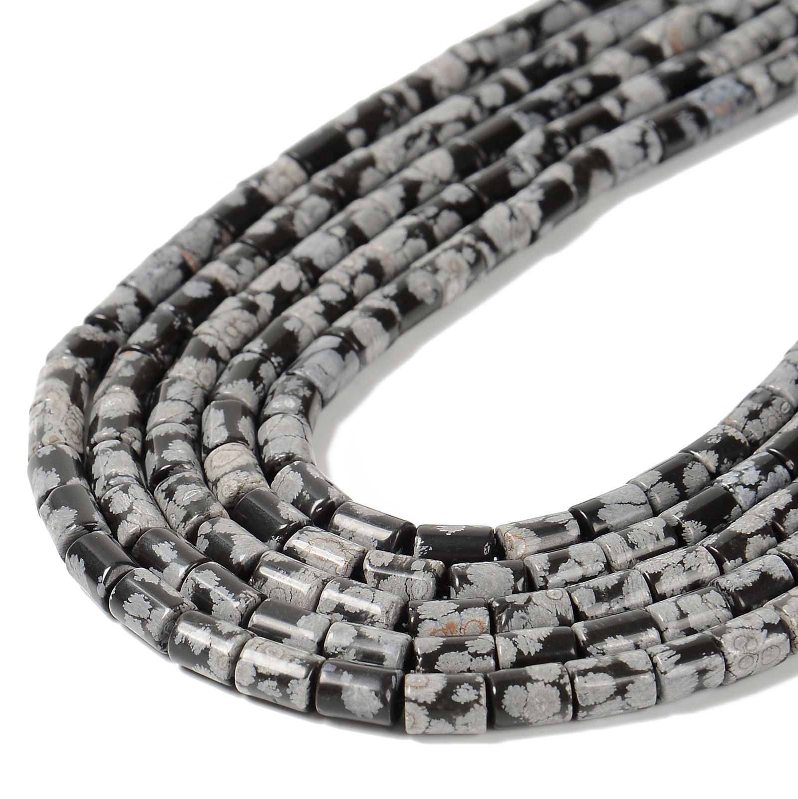 Natural Snowflake Obsidian Smooth Cylinder Tube Beads Size 6x8mm 15.5” Strand