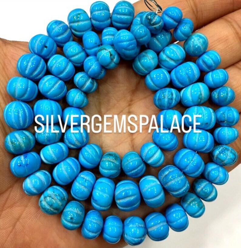 AAA QUALITY~Natural Turquoise Melon Beads Carved Rondelle Strand Gemstone Beads.