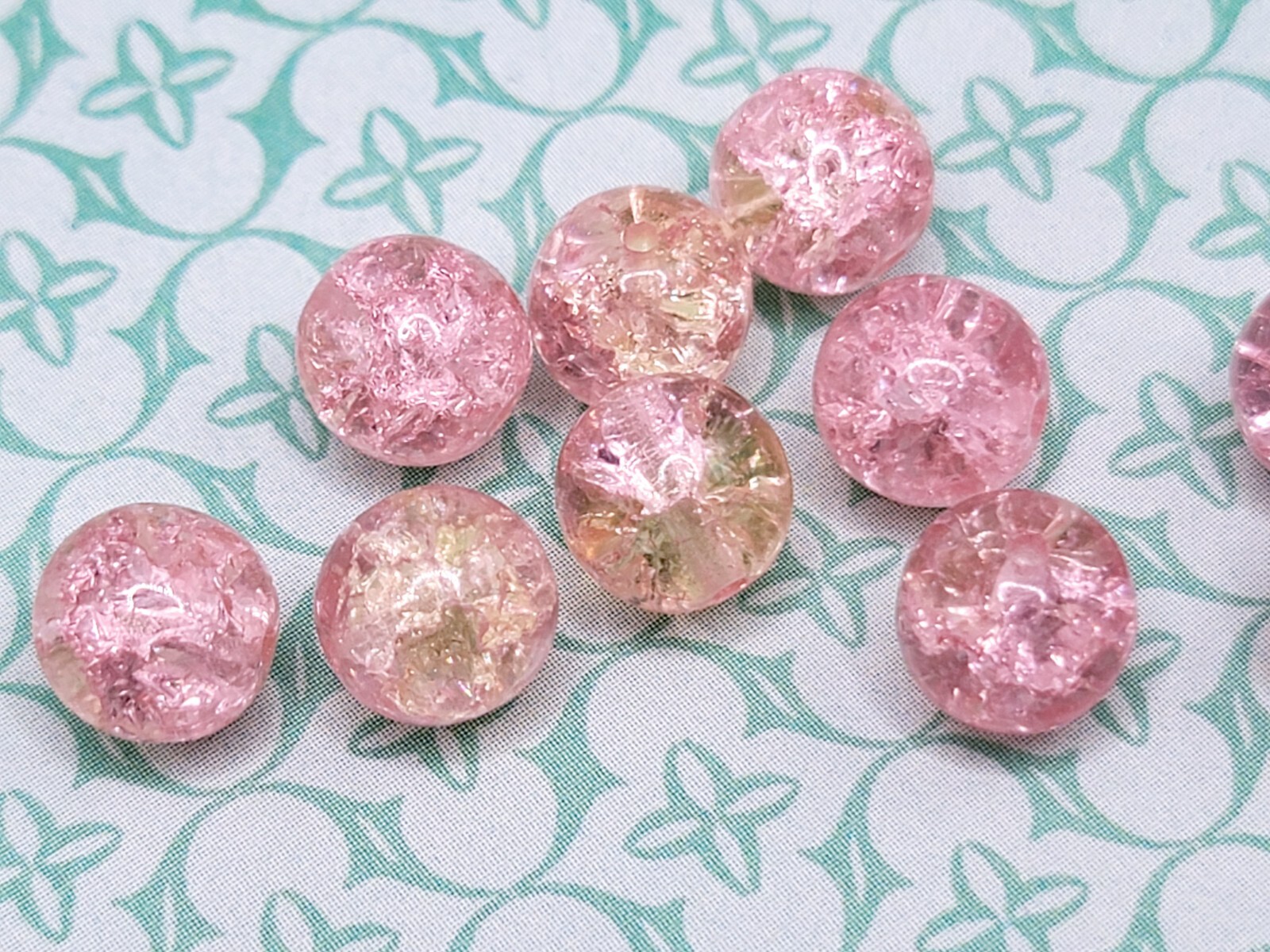 Pink Crackle Uranium Glass Beads 8mm Czech 10pcs