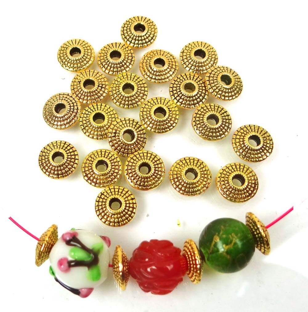 20 Antique Golden Pewter Disc Spacer Rondelle Tibetan beads 8mm