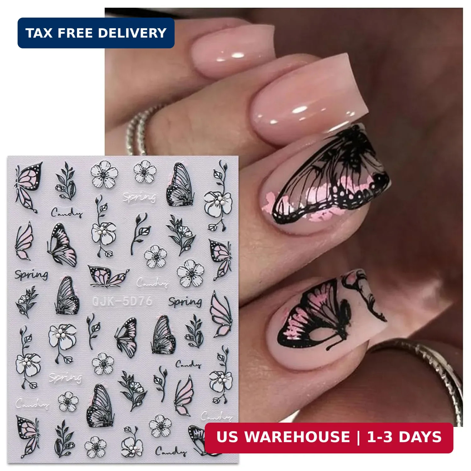 6 Sheets 3D Embossed Spring Flower Nail Art Stickers Decals Self-Adhesive Pegati