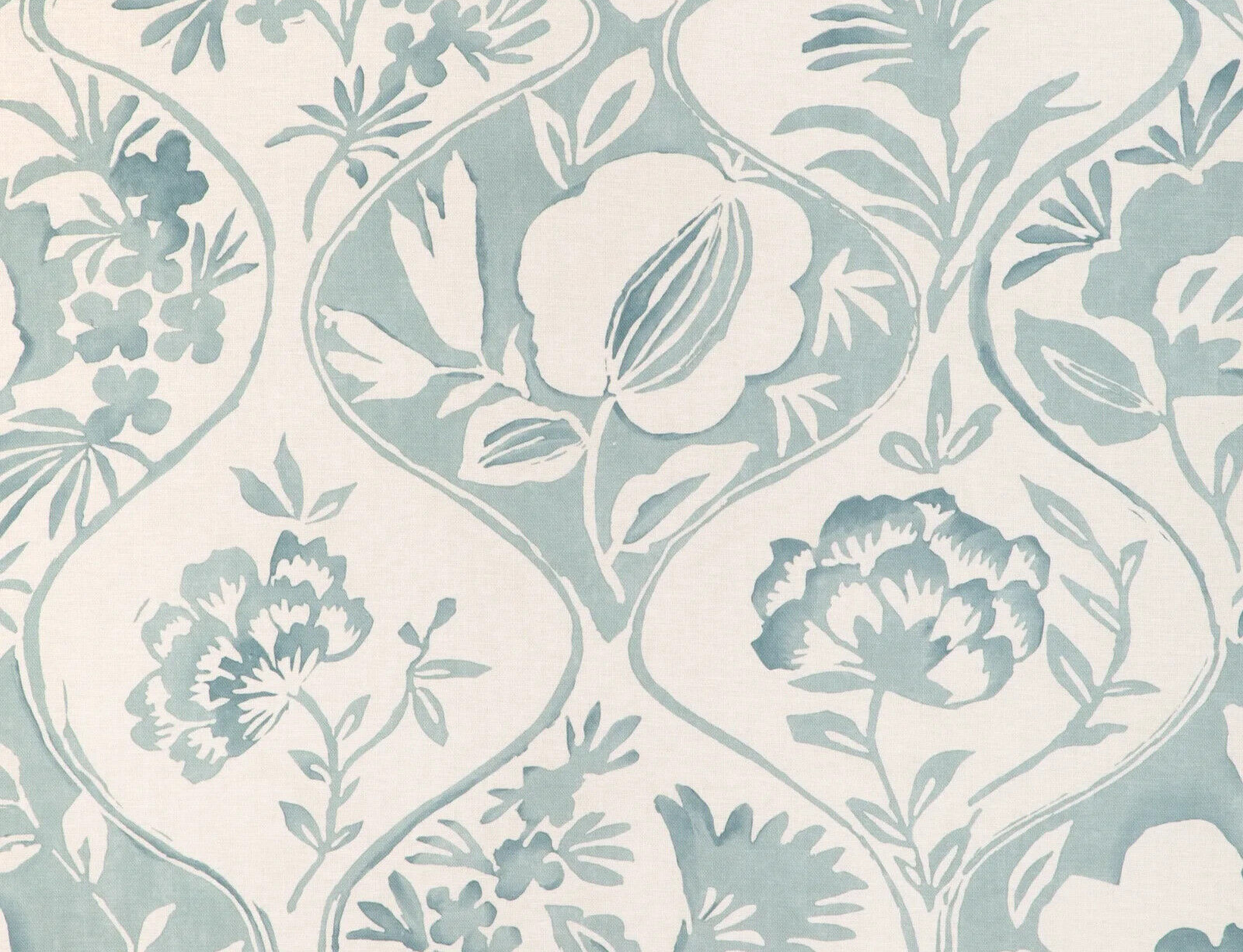 LEE JOFA CURTAIN FABRIC DESIGN Calathea Print 8.9 METRES AQUA LINEN BLEND