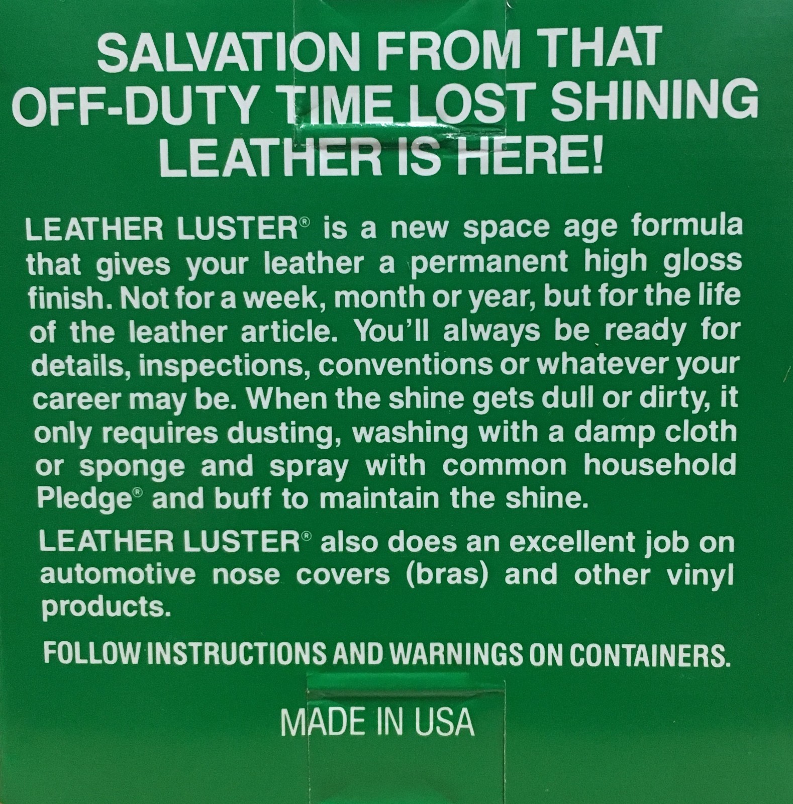 Leather Luster Kit Hi Gloss Patent Leather Finish Black Military shoe shine 12oz