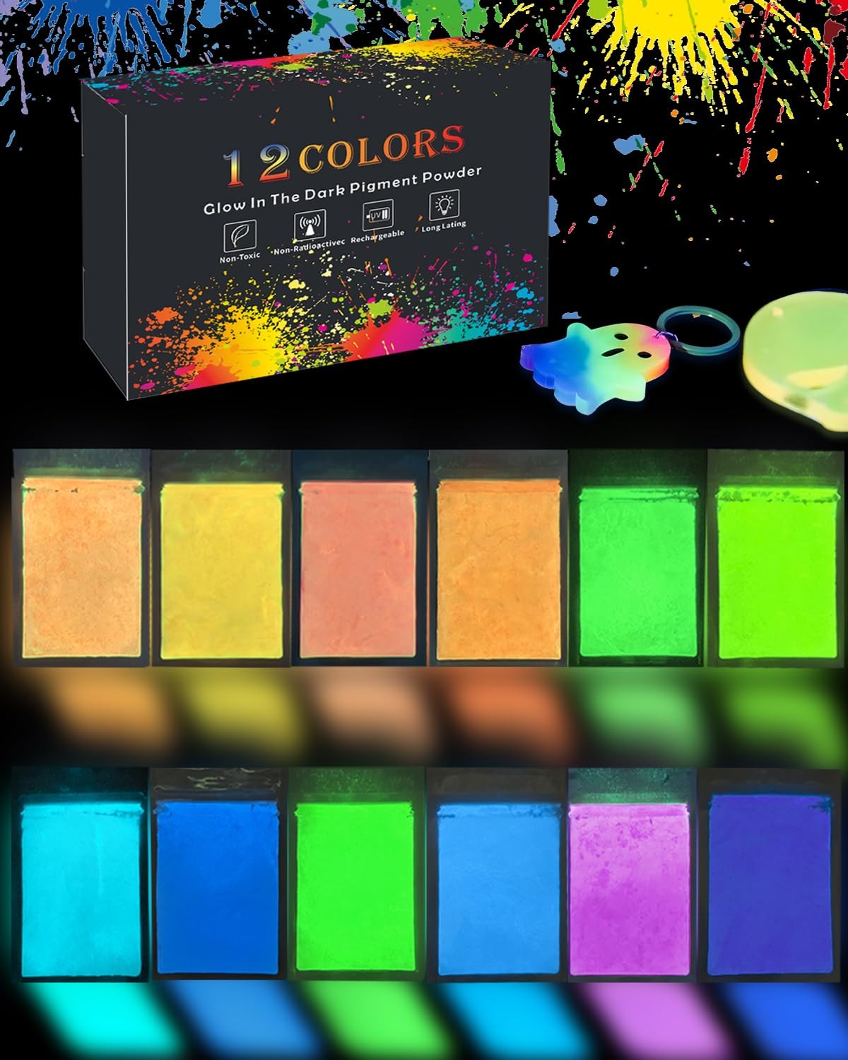 Luckymica Glow in The Dark Pigment Powder 12 Colors Mica Powder, Epoxy Resin …