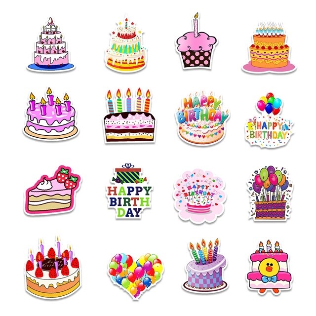 Happy Birthday Sticker Packs Water Resistant Laptop Decal Cup Cake Candles