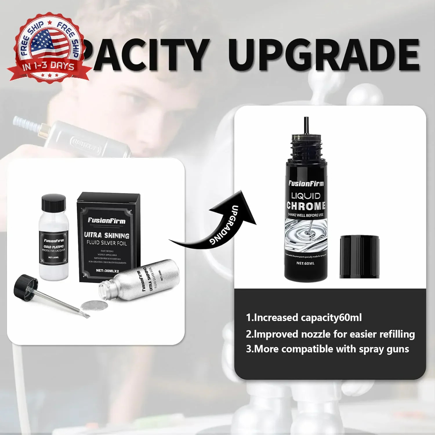 Liquid Leaf Paint – Alcohol-Based Airbrush Paint – High Gloss Finish Silver 2 Fl