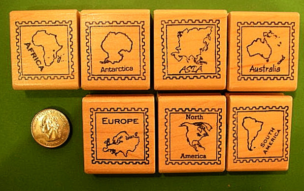 Country and Continent Passport Stamp Frame Rubber Stamps, wood mtd., your choice