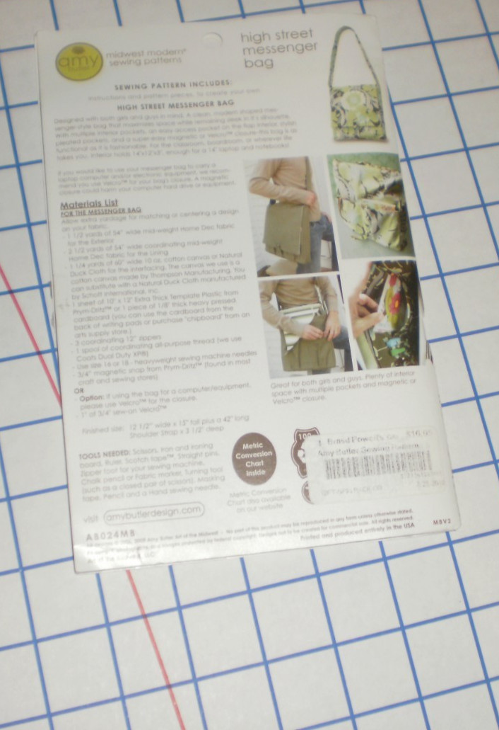 Amy Butler Midwest Modern Sewing Pattern Messenger Bag UNCUT Pattern