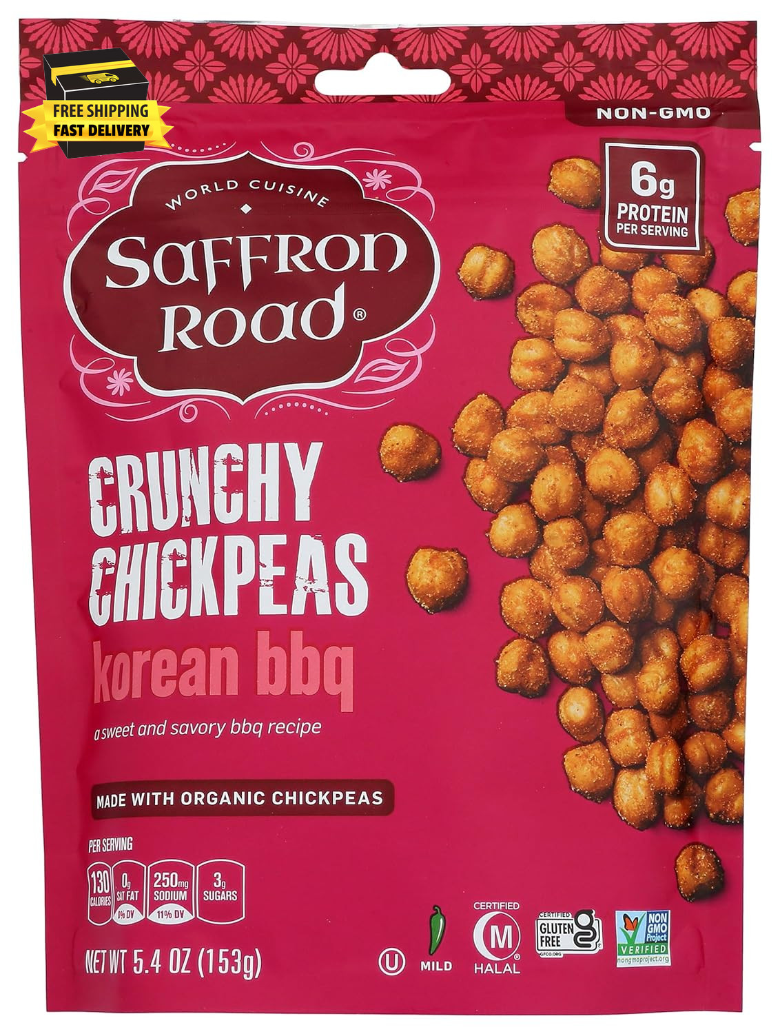 Saffron Road Korean BBQ Crunchy Chickpea Snack, 6Oz – Gluten Free, Non-Gmo, Hala